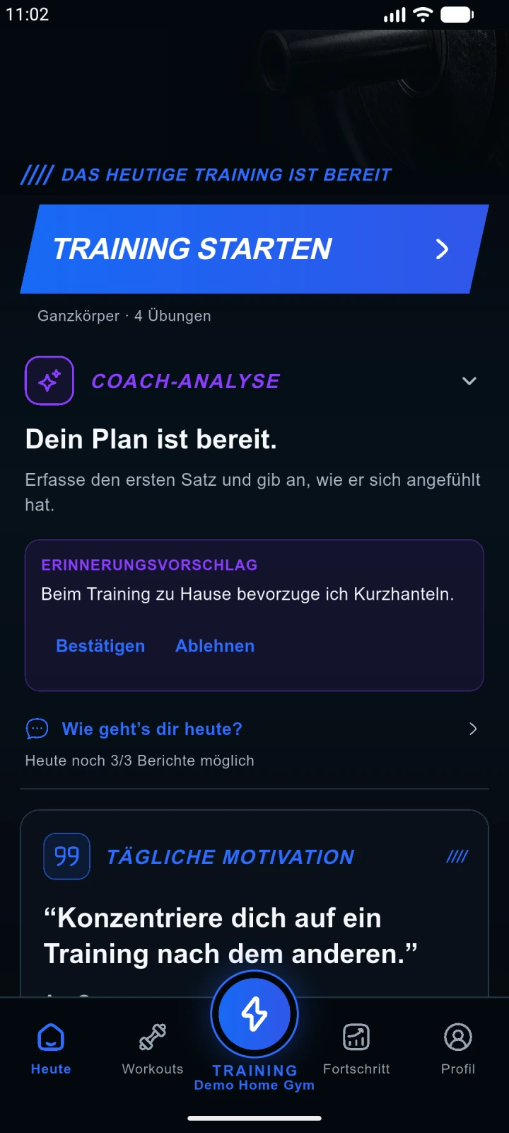 AnyGear Coach-Analyse und Rückmeldung in der nativen Smartphone-App