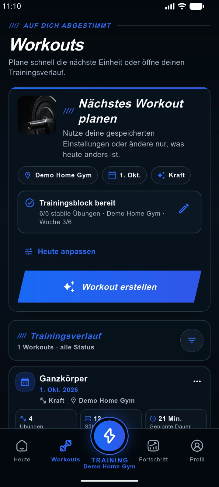 AnyGear Trainingsplaner in der nativen Smartphone-App