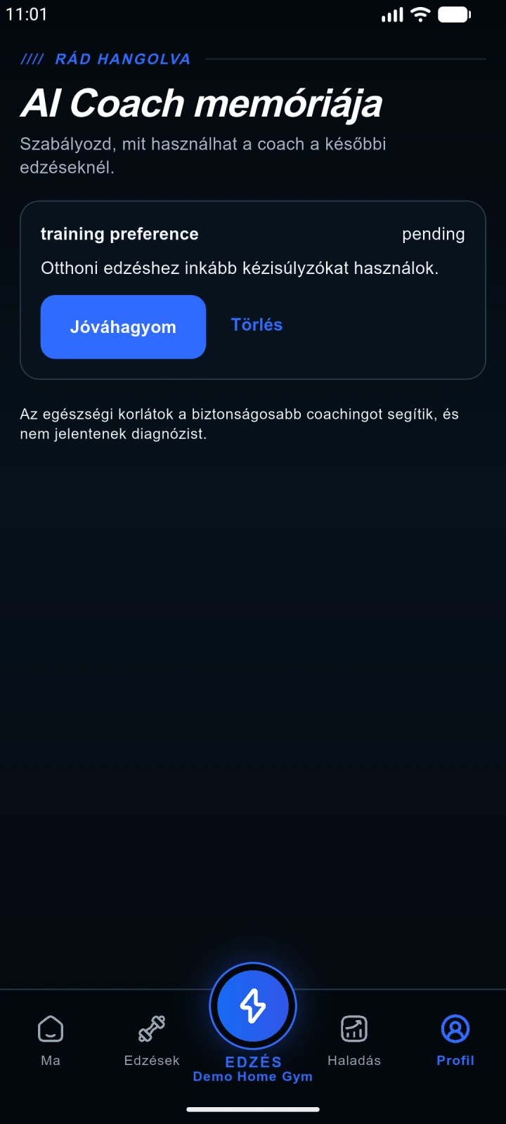 Jóváhagyásra váró és kezelt Coach-emlékek natív appfelületen