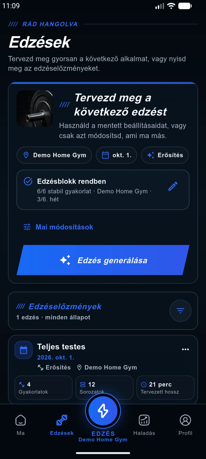 AnyGear edzéstervező natív telefonos felületen