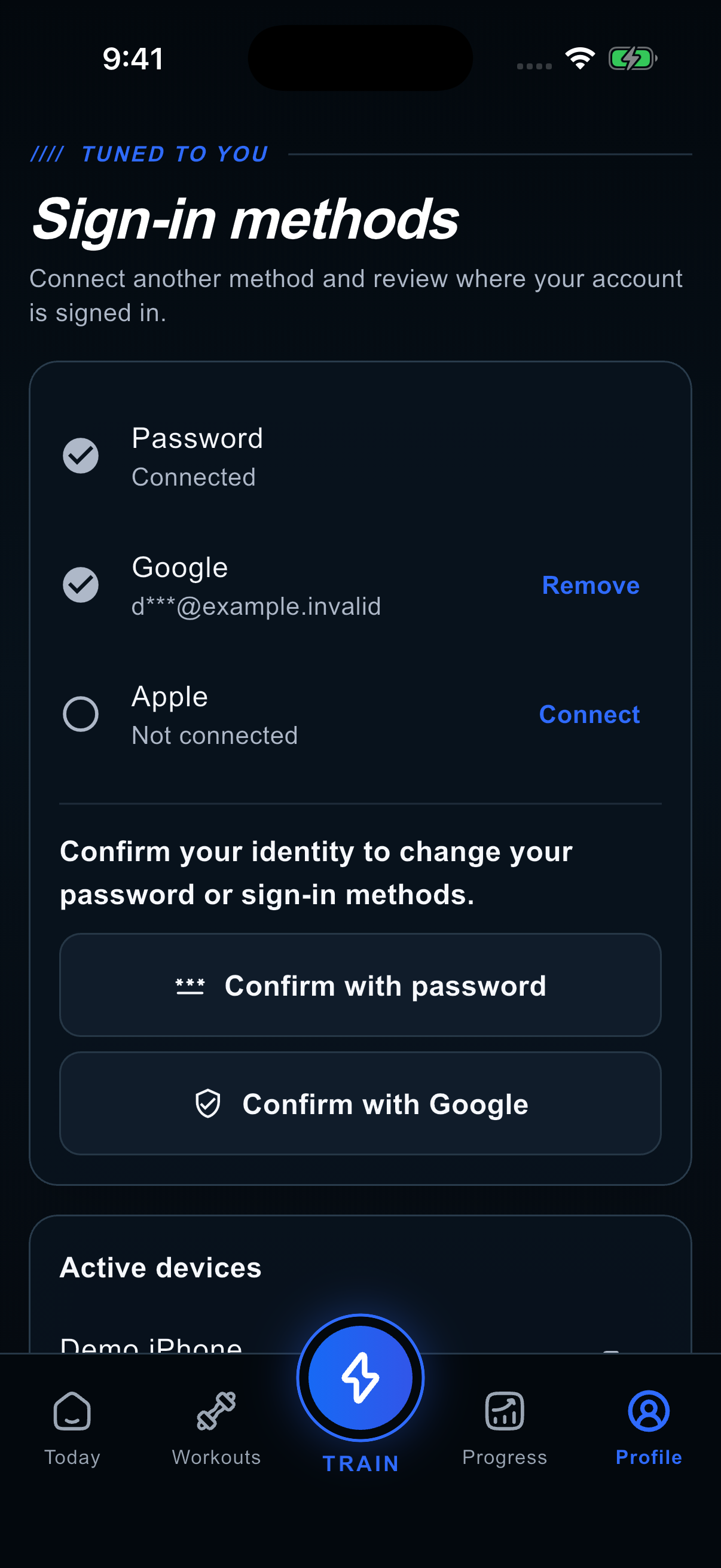 iPhone · iOS: Connect or remove a sign-in method with confirmation in context (English)