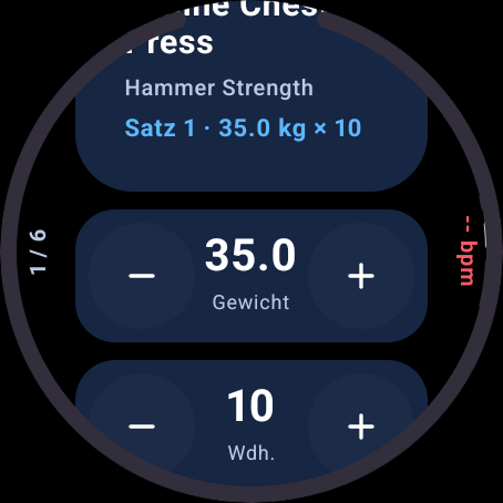 Gewichts- und Wiederholungssteuerung auf Wear OS