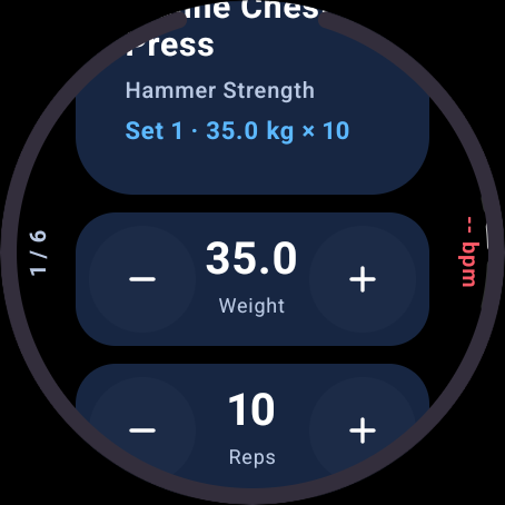 Weight and rep controls on Wear OS